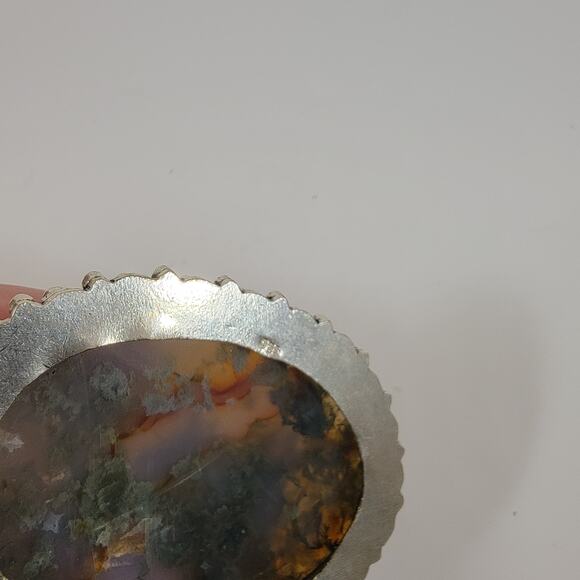 Handmade Sterling Silver Pendant with Moss Agate Oval Cabochon Green Gemstone - Picture 5 of 10